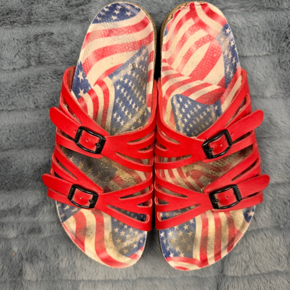 Birkis Birkenstock Red American Flag Slide Sandals Women 39 L8 M6 14218